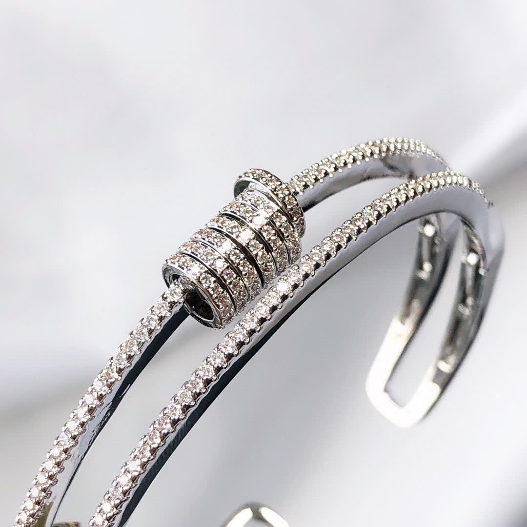 APM Monaco Silver Cuff Bracelet with Diamond Accents